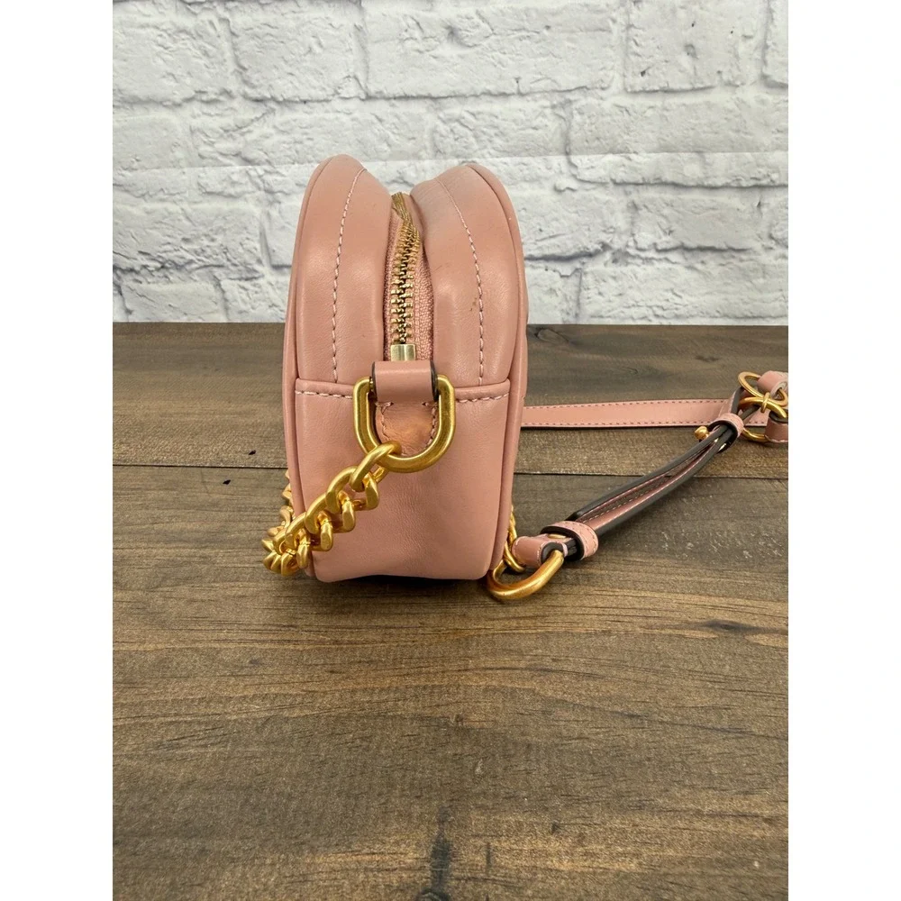 Tory Burch Kira Chevron Small Camera Bag Pink Moon Quilted Leather Crossbody